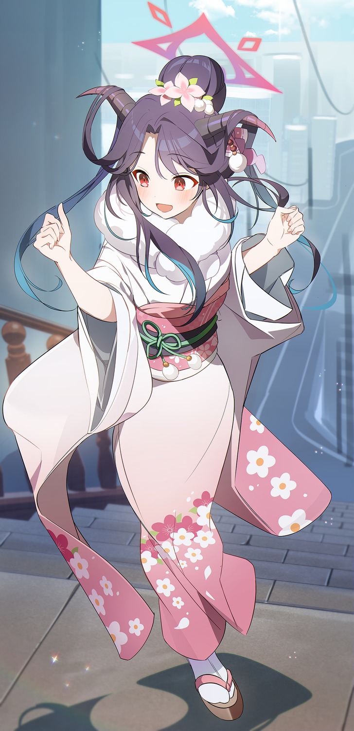 aikiyo_fuuka blue_archive eucha halo horns kimono