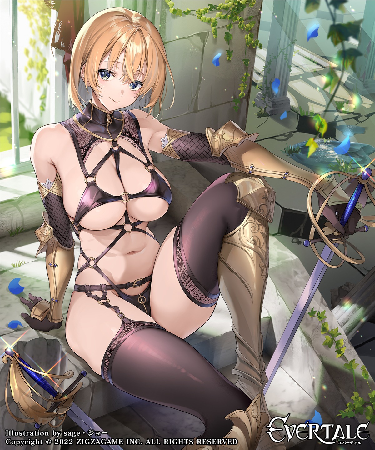 armor bra evertale garter_belt sage_joh stockings sword thighhighs