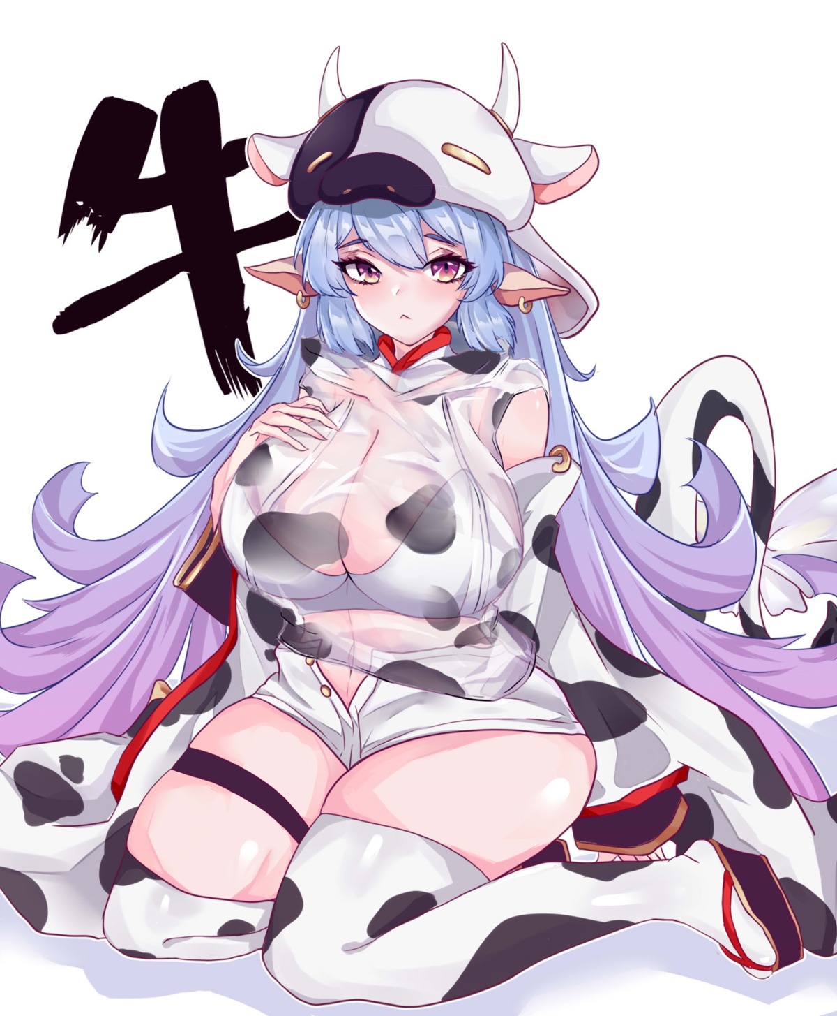 animal_ears garter horns kive no_bra pointy_ears see_through tail thighhighs