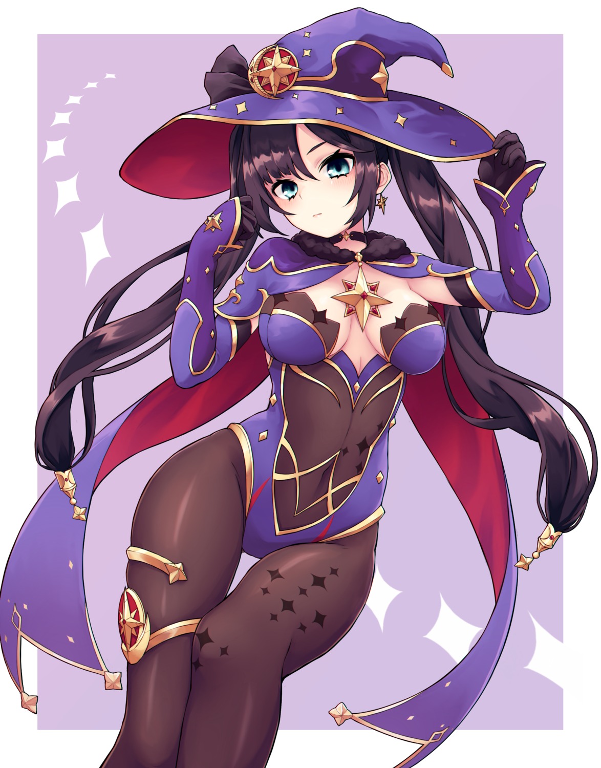 garter genshin_impact leotard mona_megistus namec0 no_bra pantyhose witch