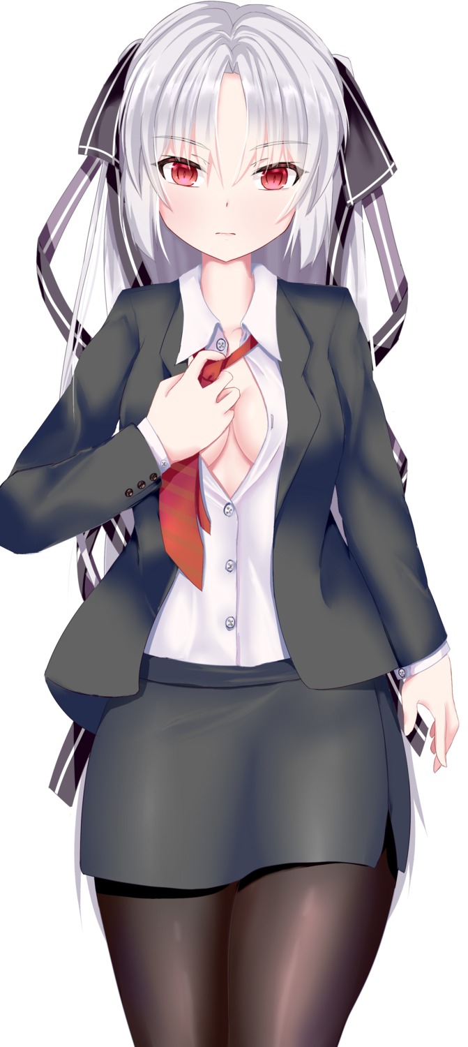 artia business_suit cleavage hololive hololive_china mero_(ly21207) no_bra open_shirt pantyhose undressing