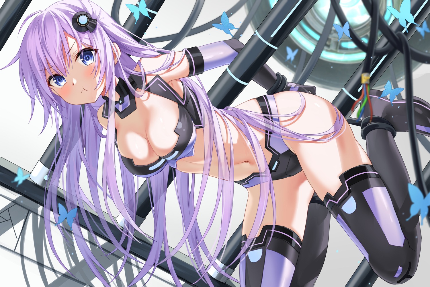 bikini_armor bondage choujigen_game_neptune devil_heavens purple_sister thighhighs