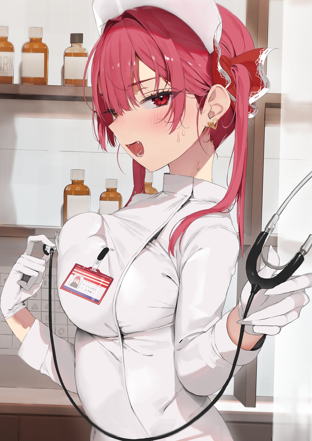 heterochromia hololive houshou_marine nurse pomesaurus