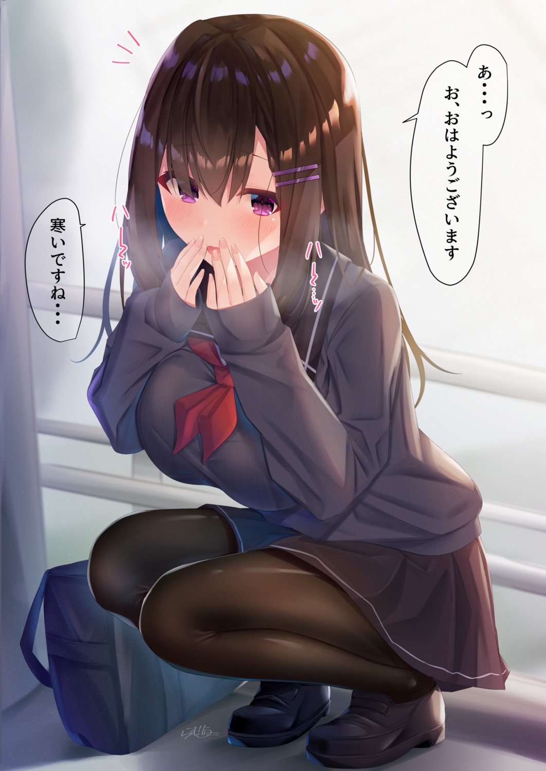 breast_hold chapatsu-chan_(ramchi) pantyhose ramchi seifuku sweater