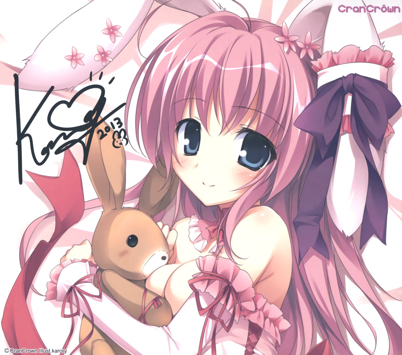 animal_ears autographed bunny_ears cleavage dress karory tsukise_momoka