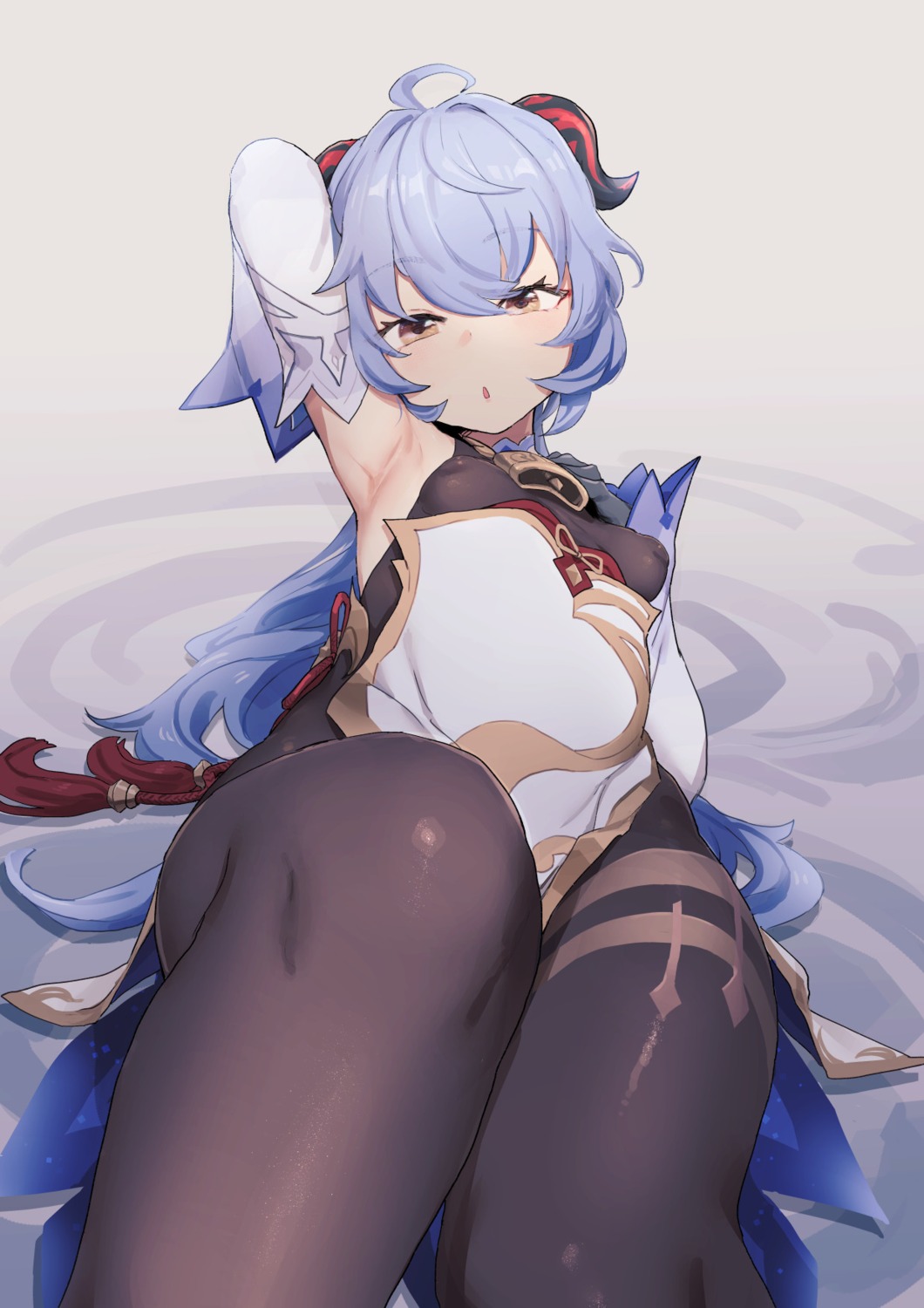 asian_clothes bee_(ballistic_onahole) erect_nipples ganyu genshin_impact horns no_bra pantyhose