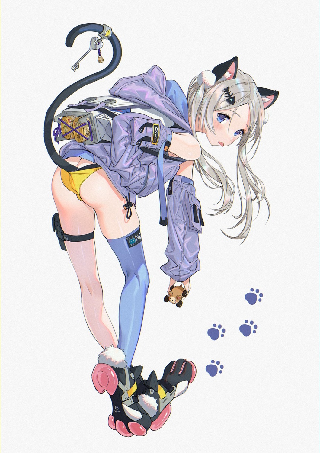 animal_ears ass garter mhk_(mechamania) nekomimi pantsu panty_pull tail thighhighs