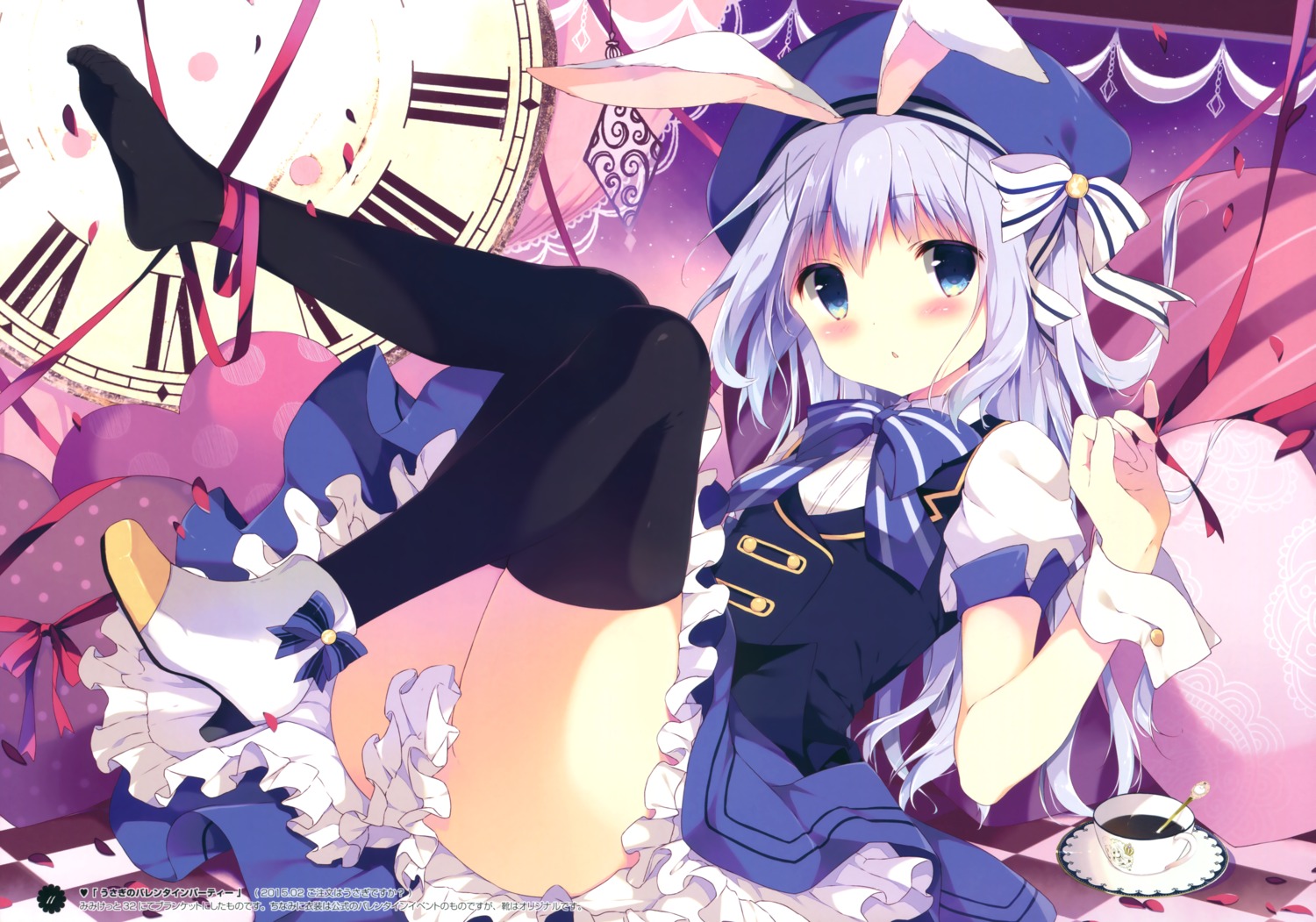 animal_ears bunny_ears gochuumon_wa_usagi_desu_ka? heels kafuu_chino loli nopan shiratama shiratamaco skirt_lift thighhighs uniform