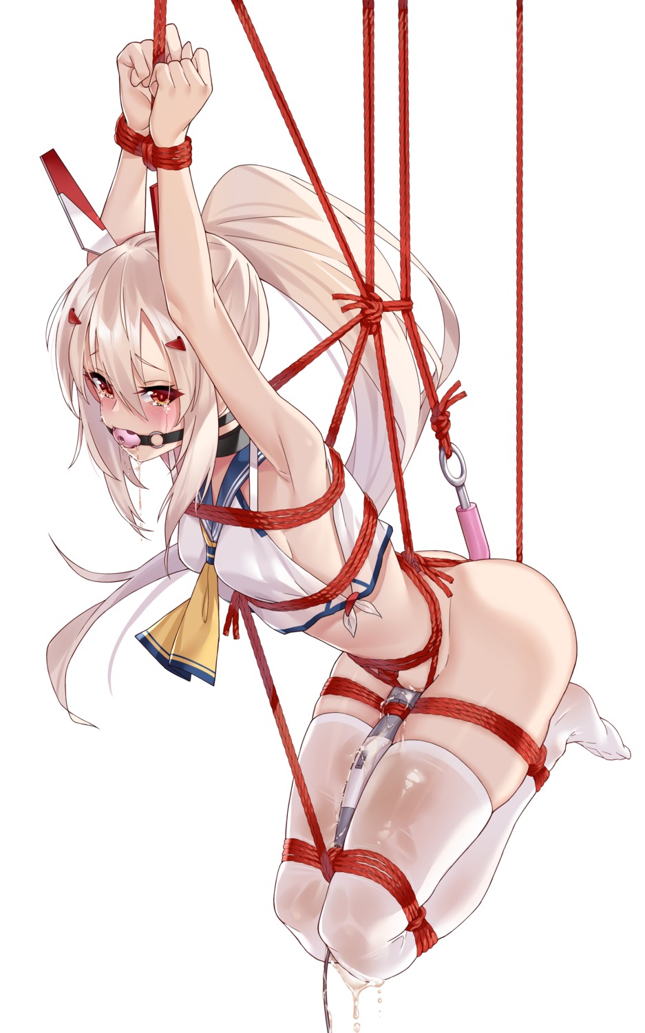 ayanami_(azur_lane) azur_lane bondage bottomless ginklaga no_bra pussy_juice seifuku thighhighs vibrator