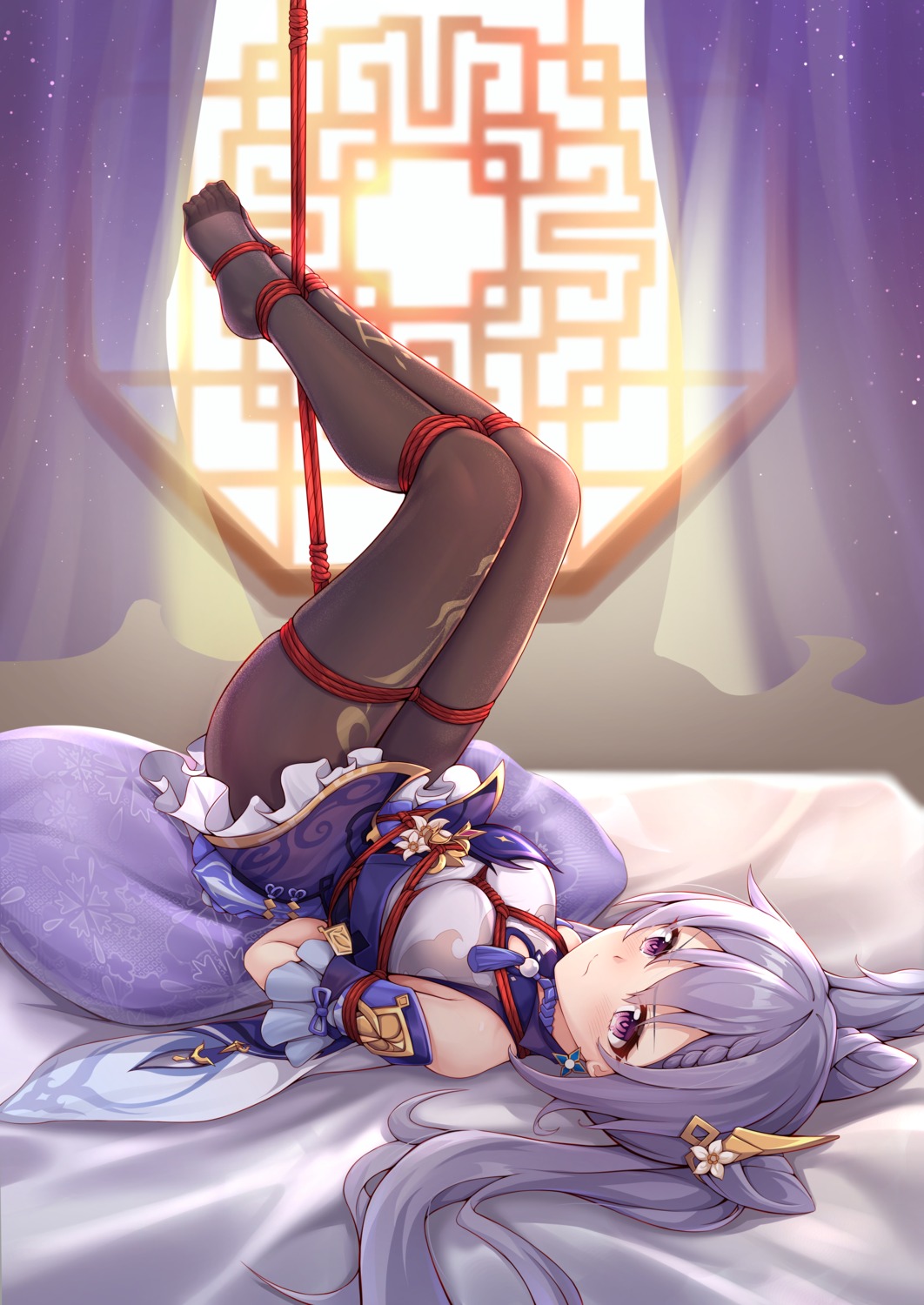 asian_clothes bondage genshin_impact keqing pantyhose skirt_lift yiduan_zhu