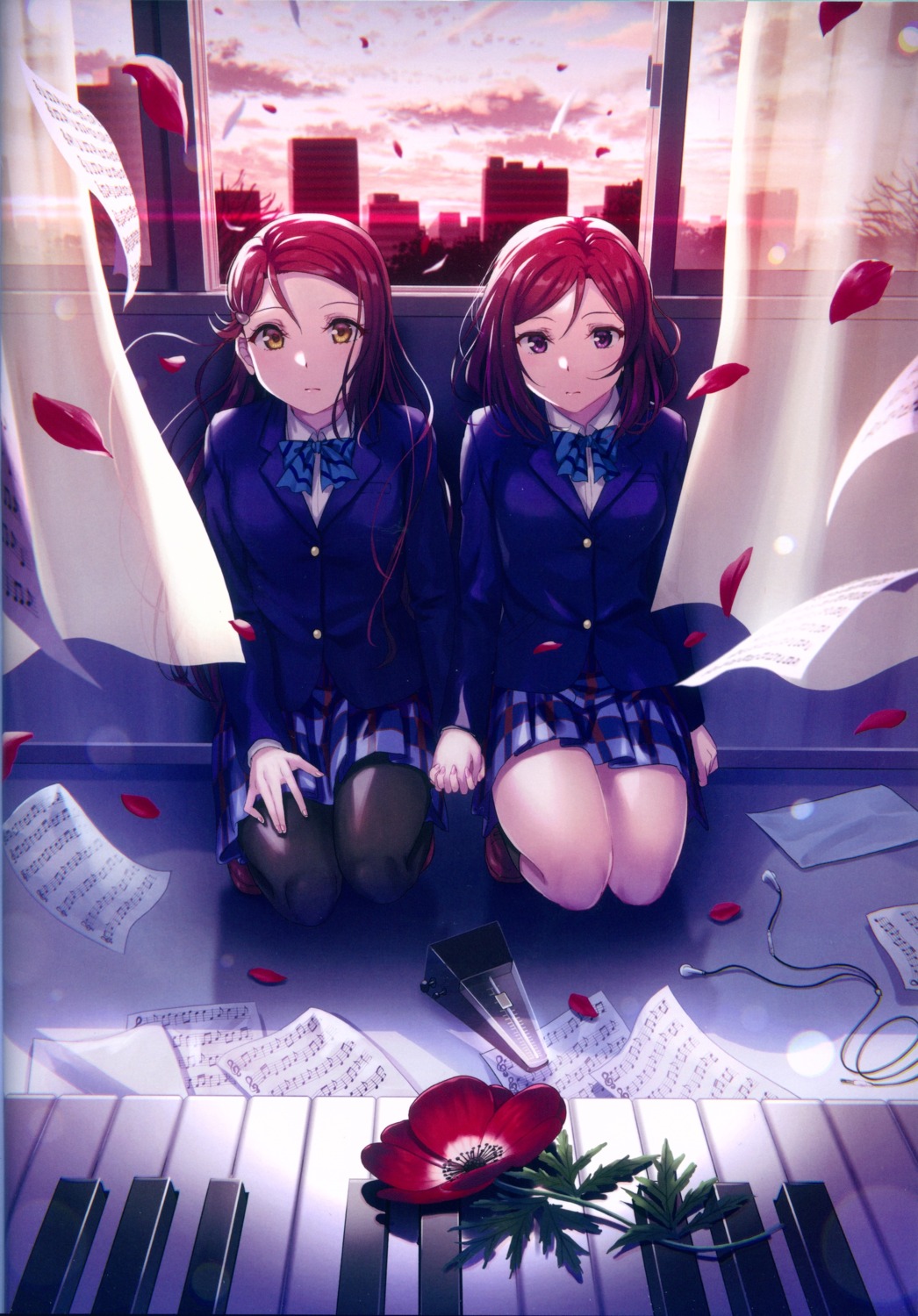 love_live! love_live!_sunshine!! nishikino_maki pantyhose sakurauchi_riko seifuku tagme yuri