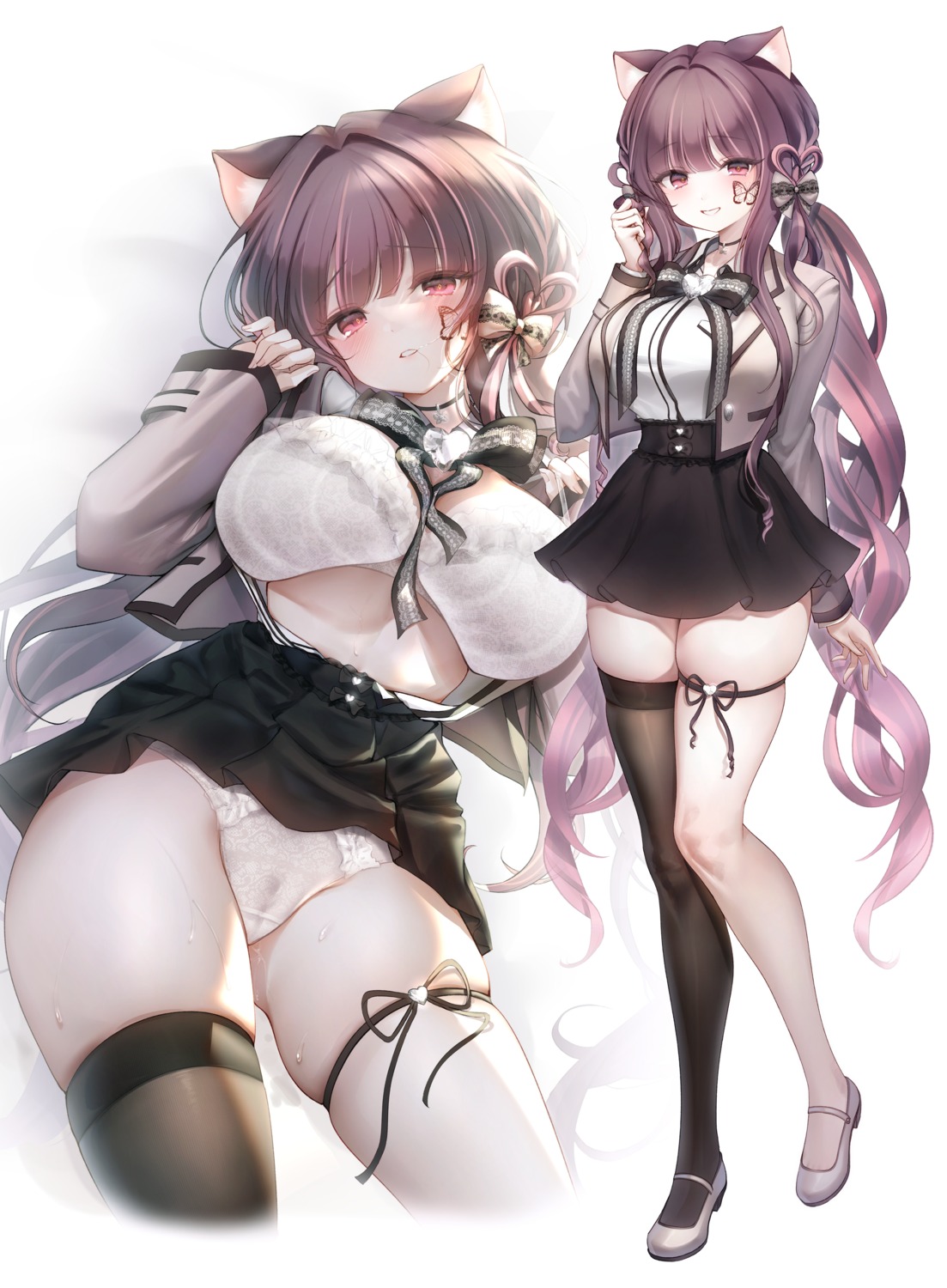 animal_ears bra cameltoe garter nekomimi open_shirt pantsu skirt_lift sul-lin-a tagme tattoo thighhighs wet