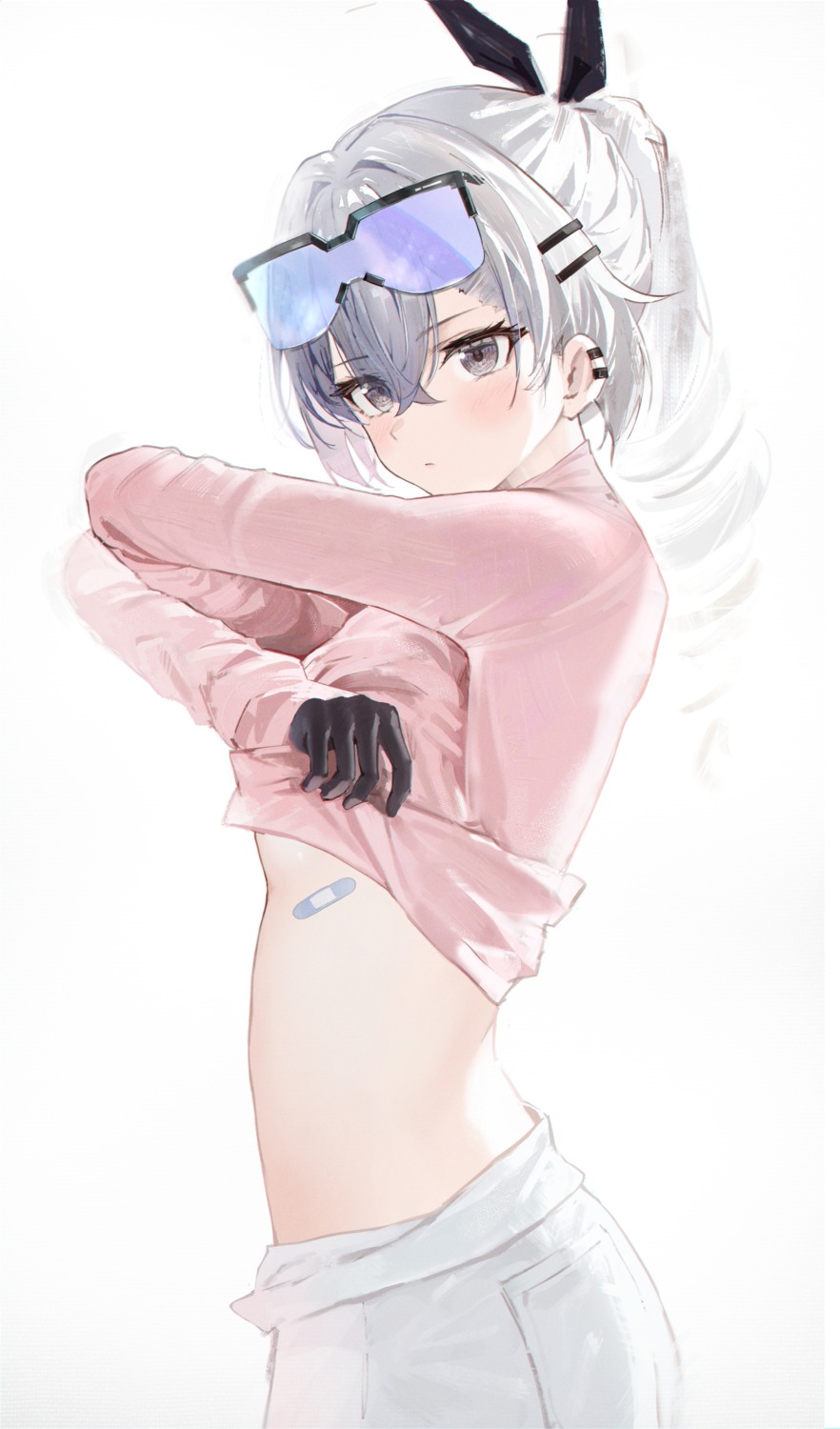 bandaid hidulume honkai:_star_rail megane shirt_lift silver_wolf_(honkai:_star_rail) undressing