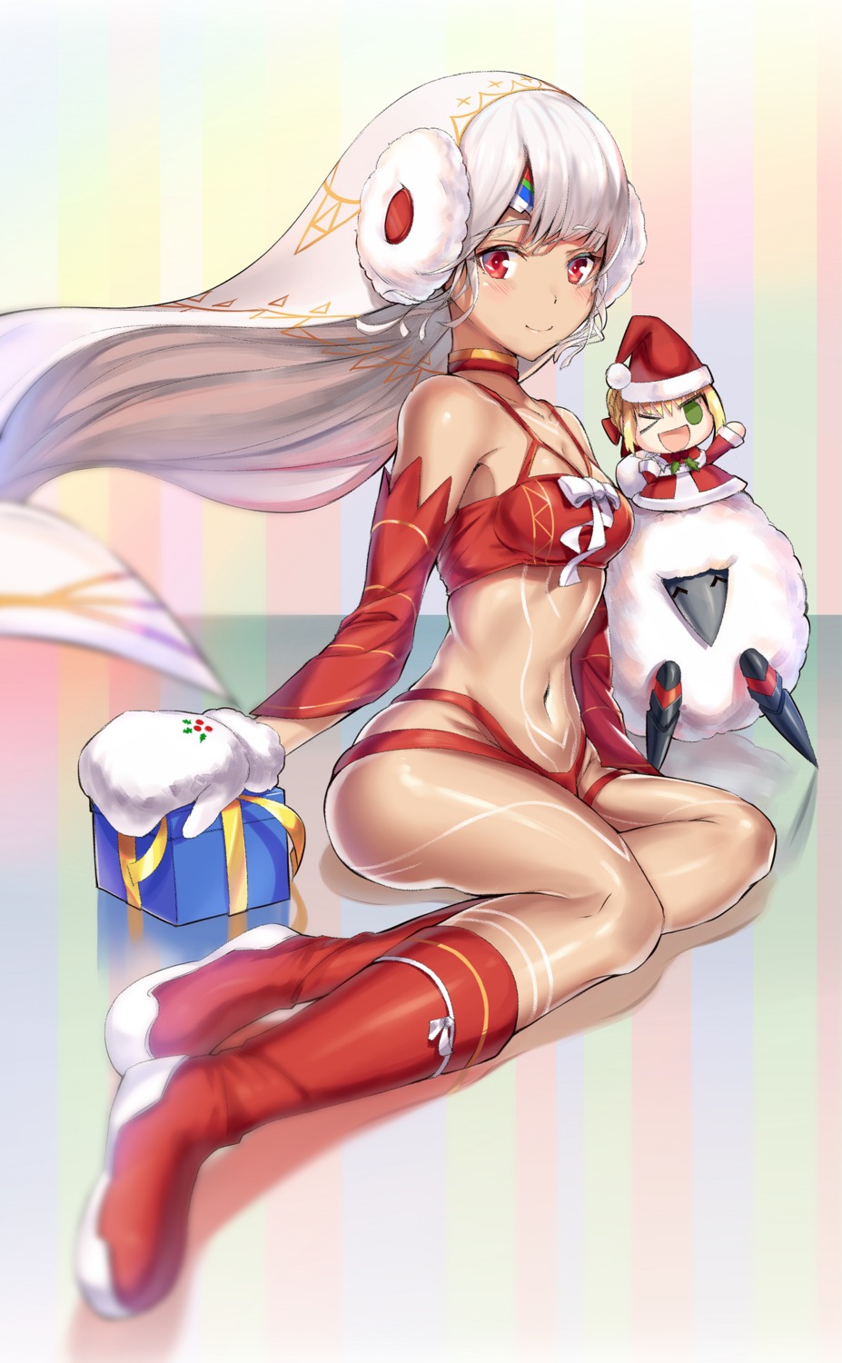 attila_(fate/grand_order) chibi christmas cleavage fate/extra fate/grand_order fate/stay_night pdxen saber_extra tattoo