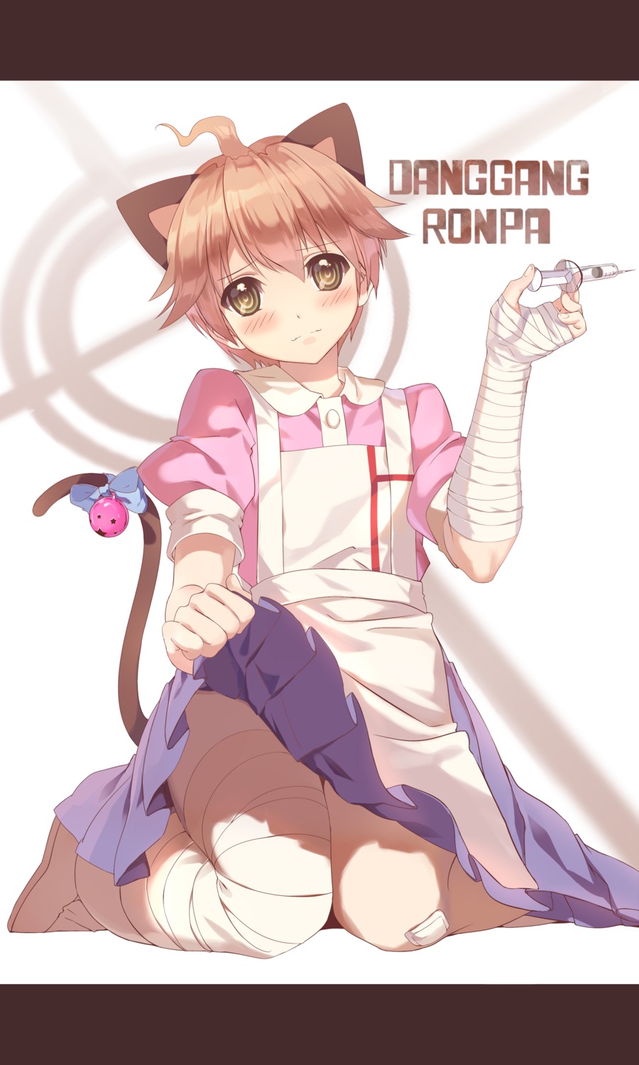 animal_ears bandages cosplay crossdress dangan-ronpa dangan-ronpa_2 hmniao naegi_makoto nekomimi skirt_lift tail tsumiki_mikan