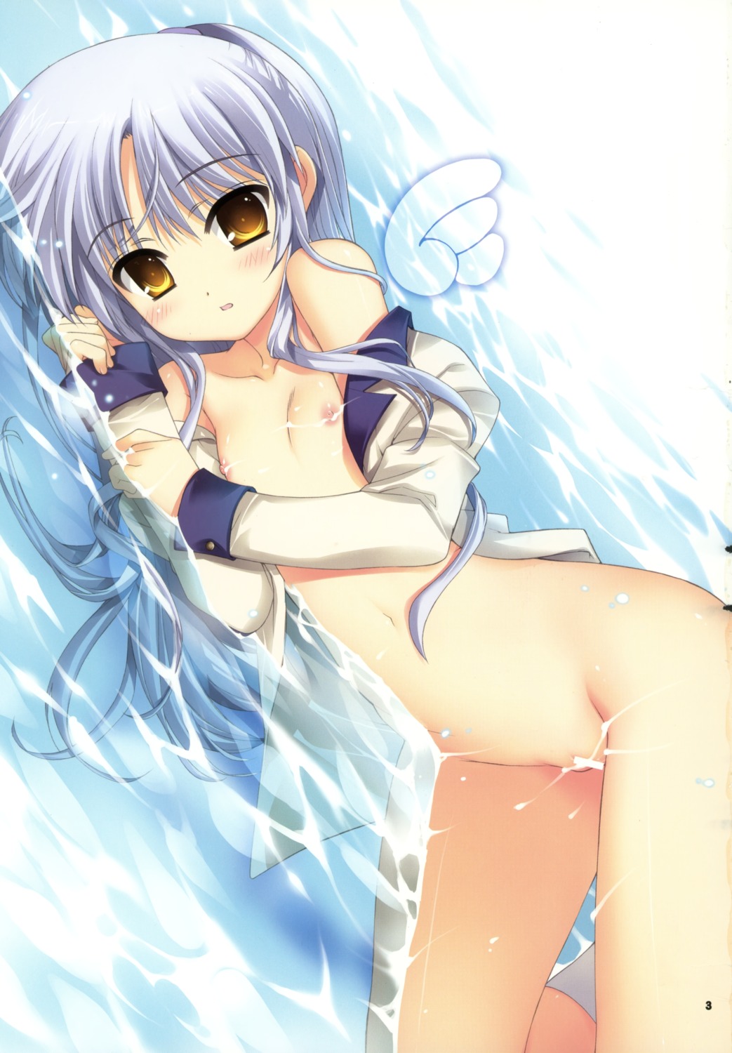 angel_beats! bottomless censored essentia fujima_takuya loli nipples no_bra open_shirt pussy tachibana_kanade