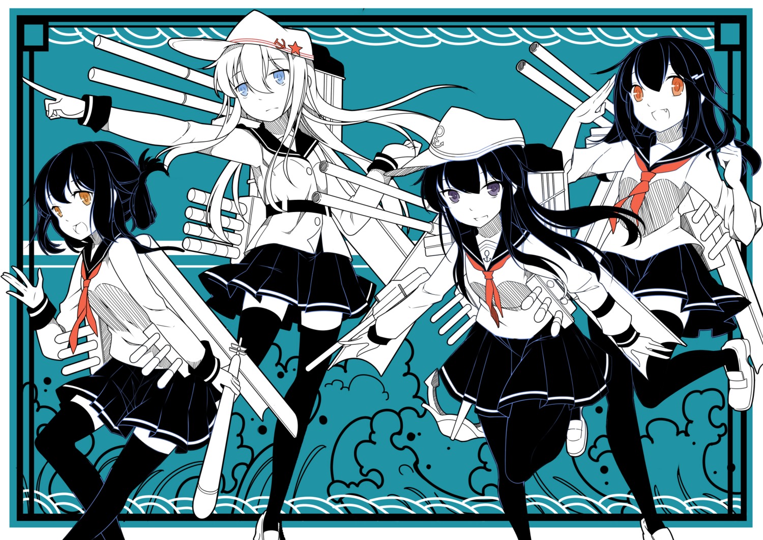 akatsuki_(kancolle) hibiki_(kancolle) ikazuchi_(kancolle) inazuma_(kancolle) kantai_collection koxo-01 pantyhose seifuku thighhighs verniy_(kancolle)