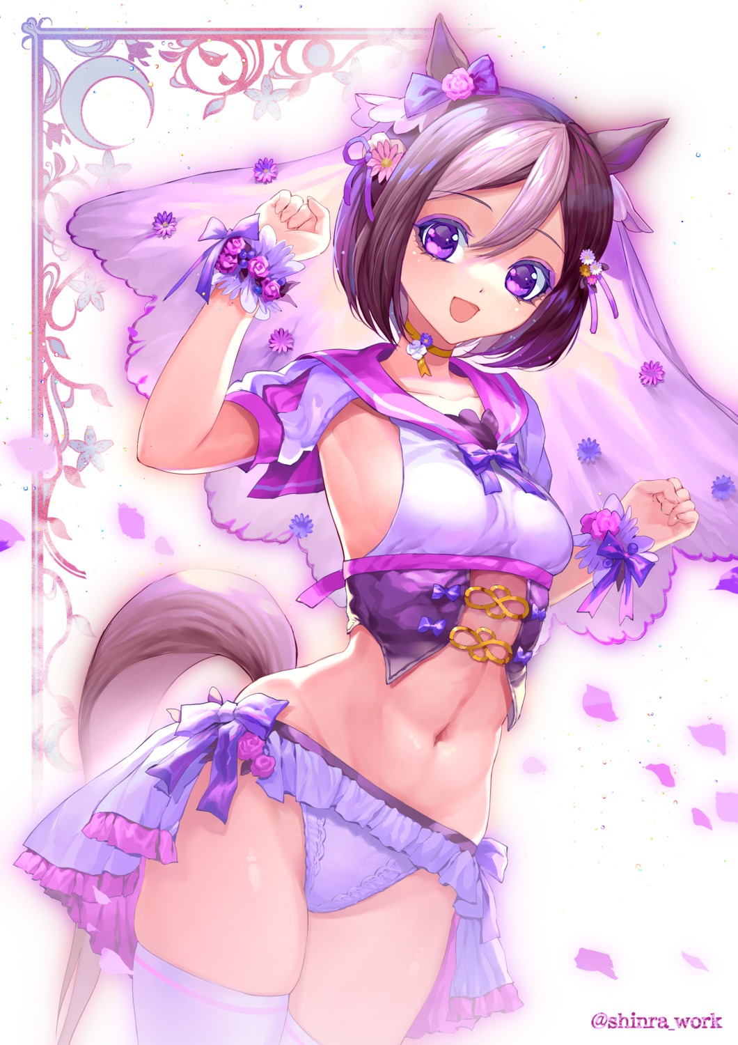 animal_ears no_bra pantsu shinra_(user_shinra) special_week_(umamusume) tail thighhighs uma_musume_pretty_derby