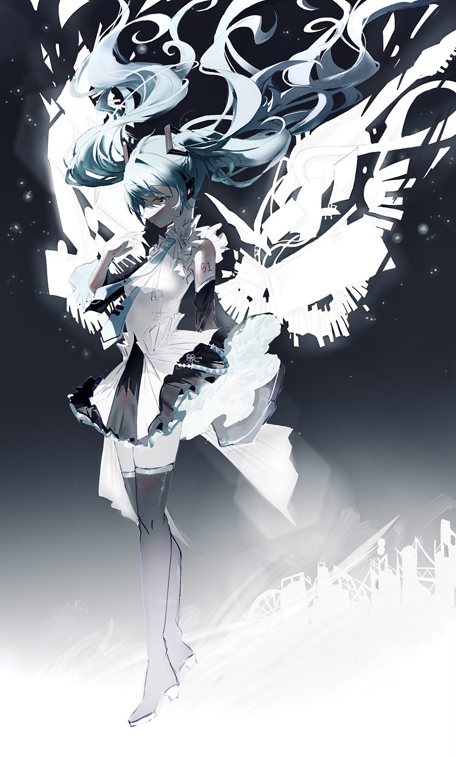 hatsune_miku headphones heels tagme tattoo thighhighs vocaloid