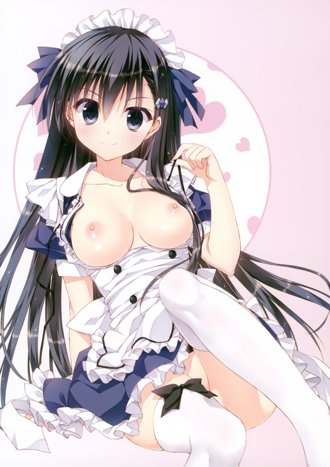 akiyoshi_fuyuka breasts kanojo_no_seiiki maid nipples no_bra nopan open_shirt ryohka thighhighs