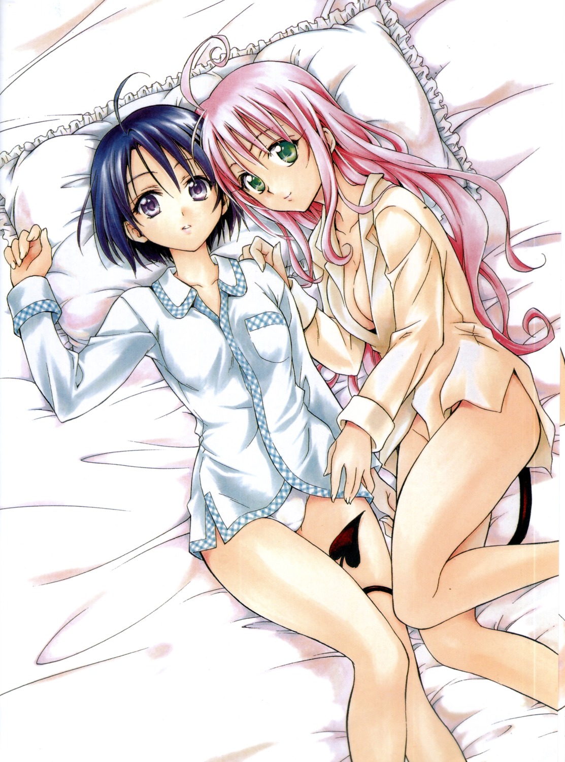 lala_satalin_deviluke open_shirt pajama pantsu paper_texture sairenji_haruna scanning_artifacts tail to_love_ru yabuki_kentarou