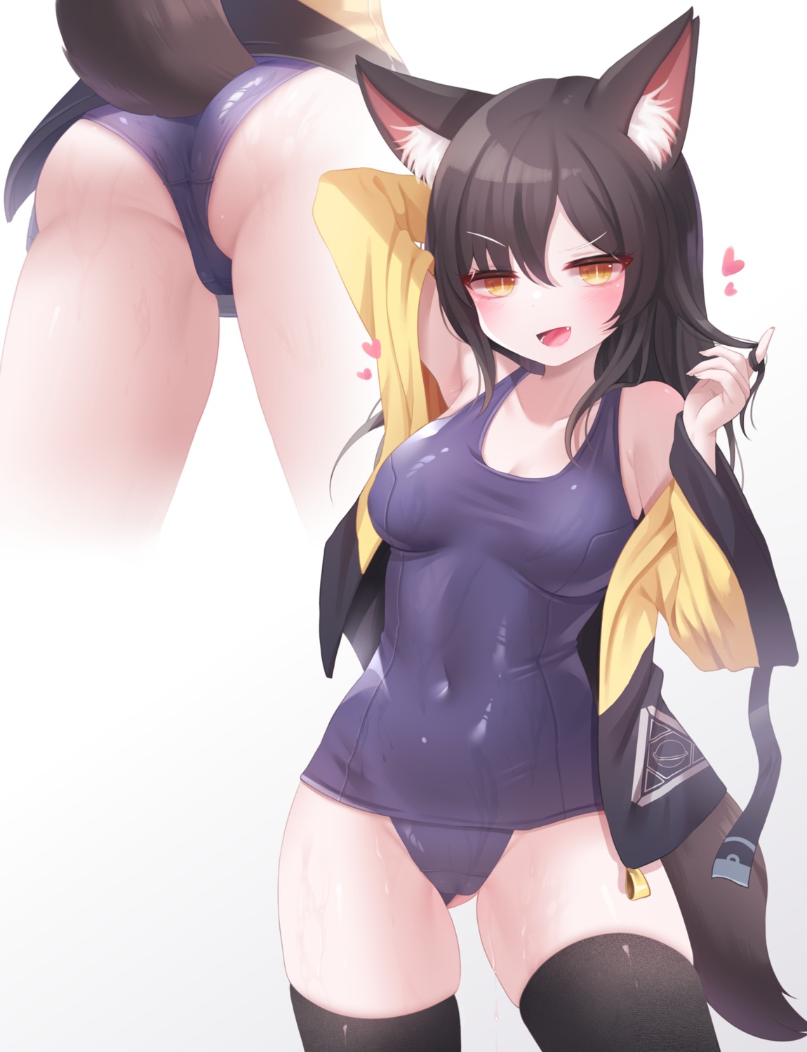 animal_ears honyang school_swimsuit swimsuits tail thighhighs