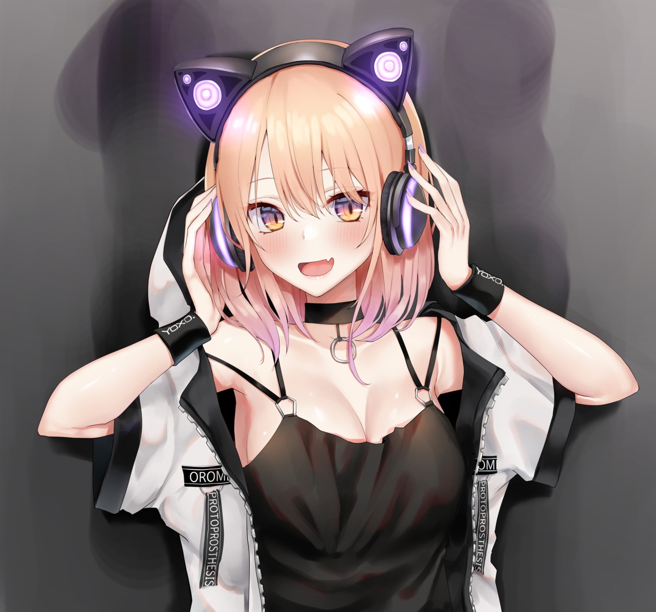 animal_ears cleavage headphones nekomimi no_bra piripun