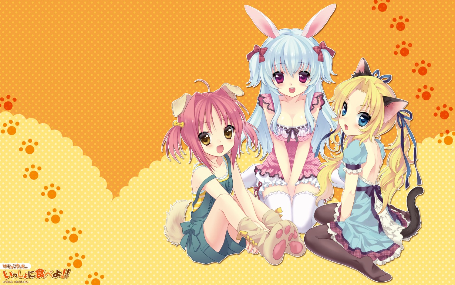 animal_ears bunny_ears cleavage inumimi nekomimi sakura_neko thighhighs wallpaper