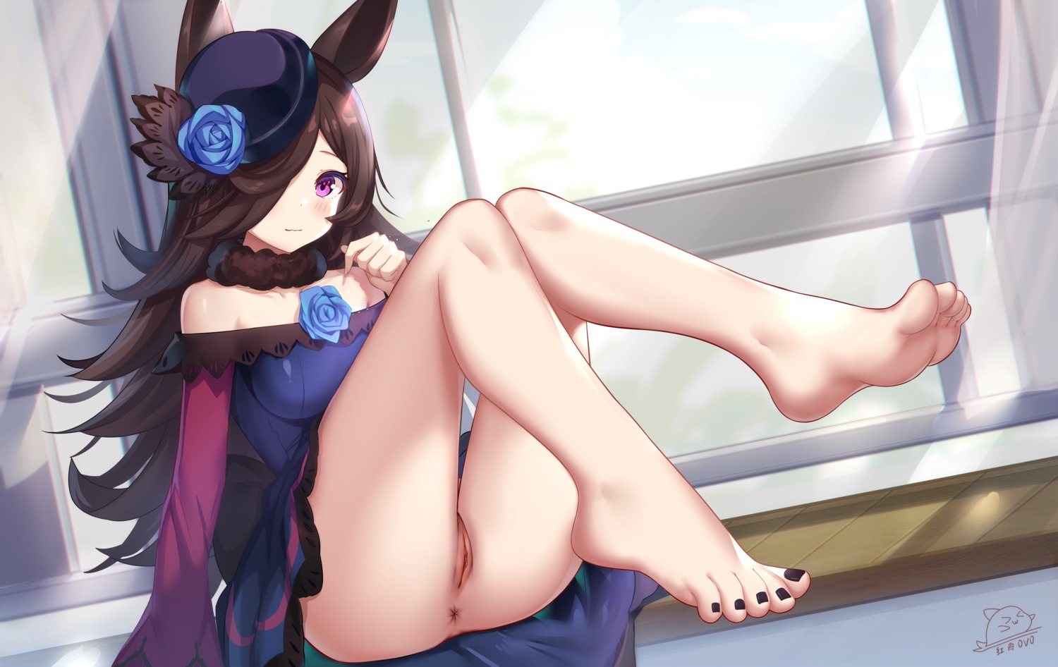 animal_ears anus dress feet hong_bai nopan pussy rice_shower_(umamusume) skirt_lift uma_musume_pretty_derby uncensored