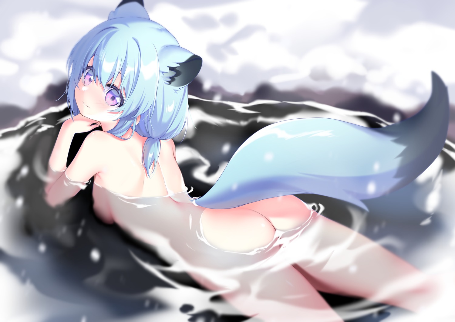 animal_ears ass bathing blue_archive loli mayoi_shigure naked onsen poppy_(poppykakaka) tail wet