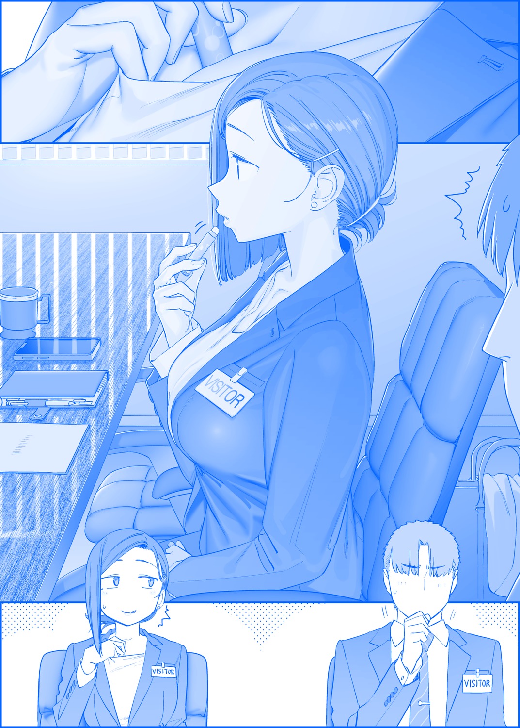 business_suit cleavage getsuyoubi_no_tawawa himura_kiseki kouhai-chan_(getsuyoubi_no_tawawa) monochrome