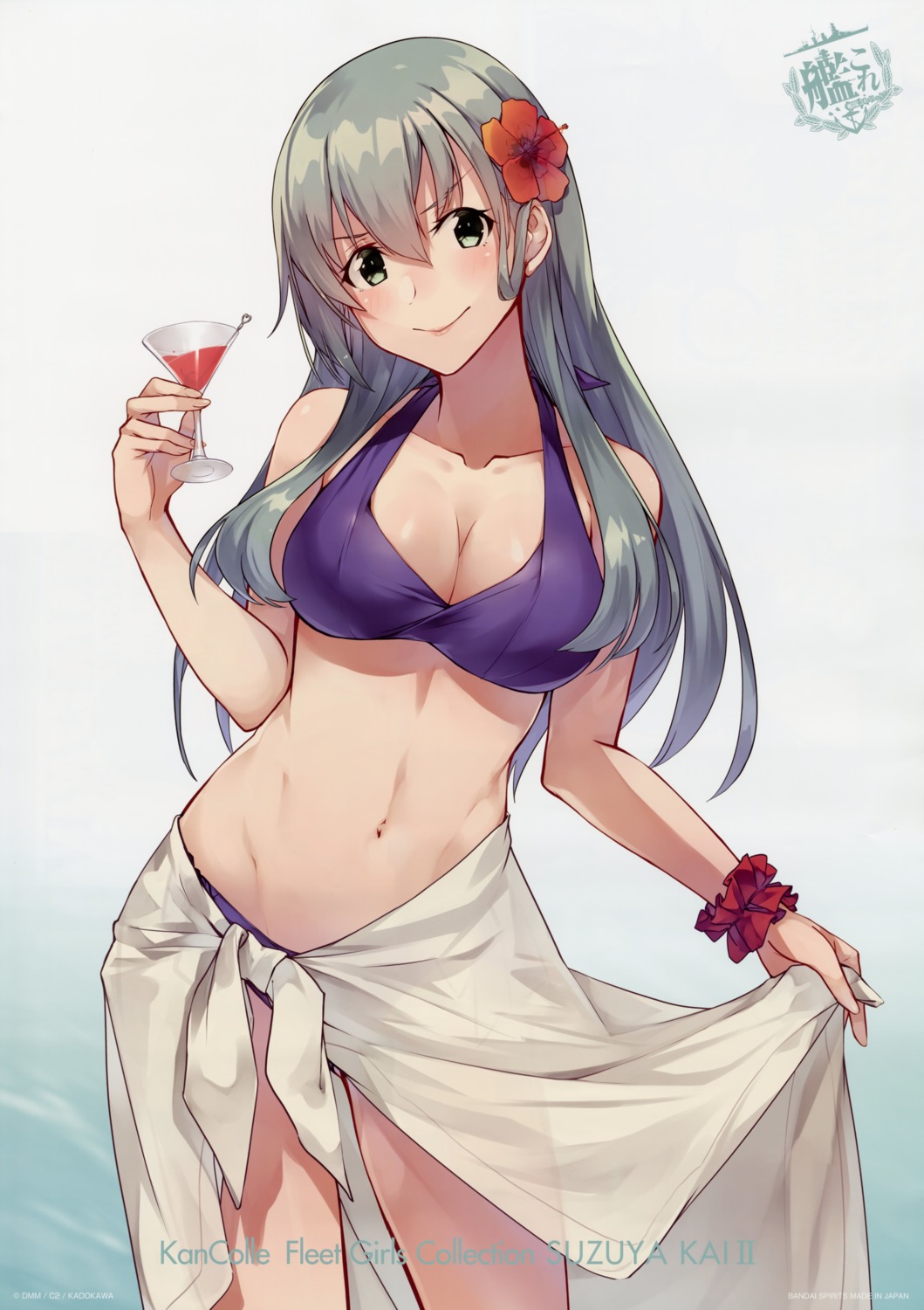 bikini cleavage kantai_collection konishi skirt_lift suzuya_(kancolle) swimsuits