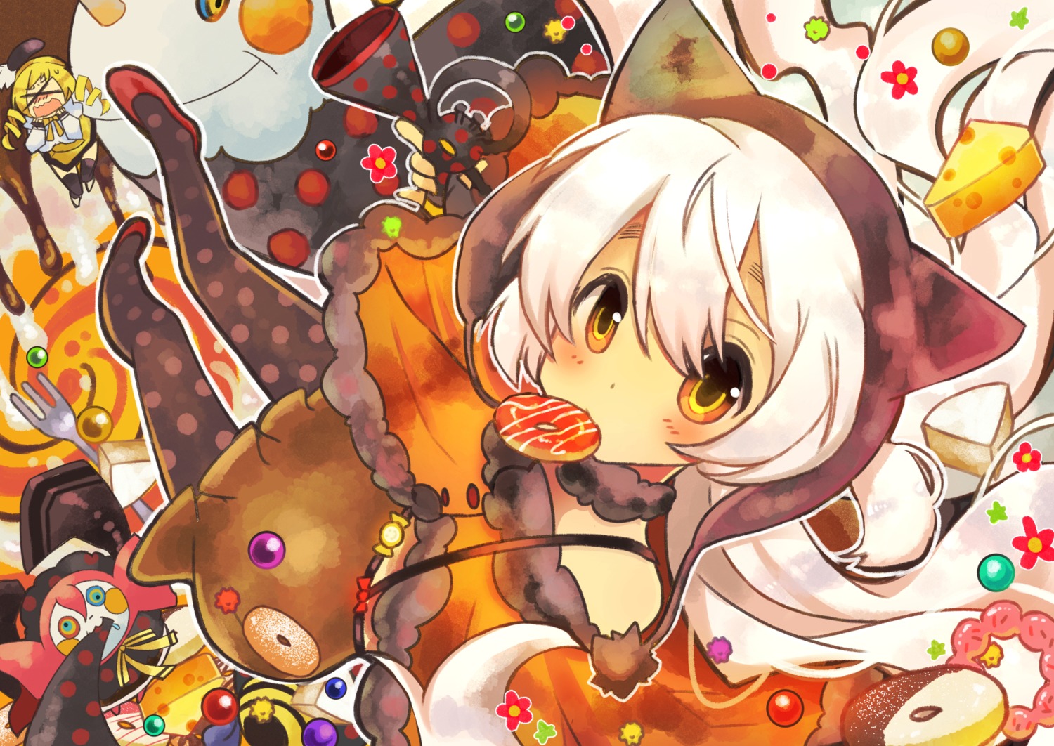 charlotte_(madomagi) edel_(edelcat) mahou_shoujo_madoka_magica momoe_nagisa pantyhose thighhighs tomoe_mami