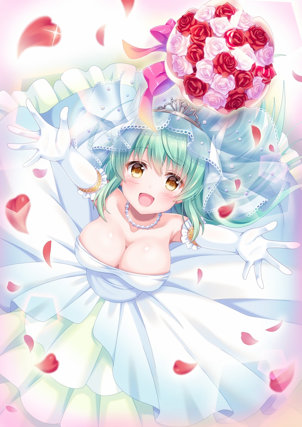 cleavage dress fate/grand_order kiyohime_(fate/grand_order) no_bra suzumia_(daydream) wedding_dress