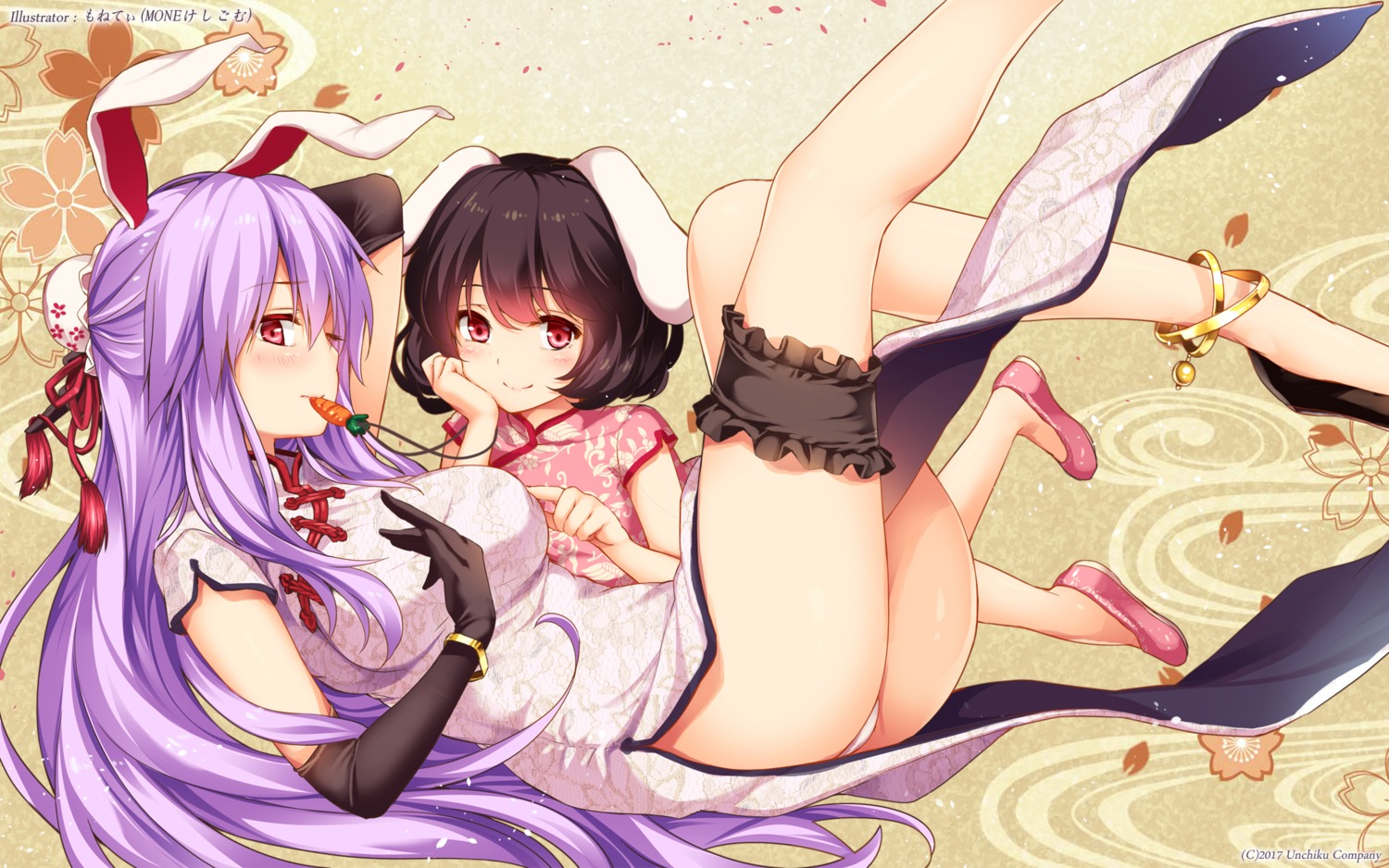 animal_ears ass bunny_ears chinadress garter inaba_tewi monety pantsu reisen_udongein_inaba thong touhou wallpaper