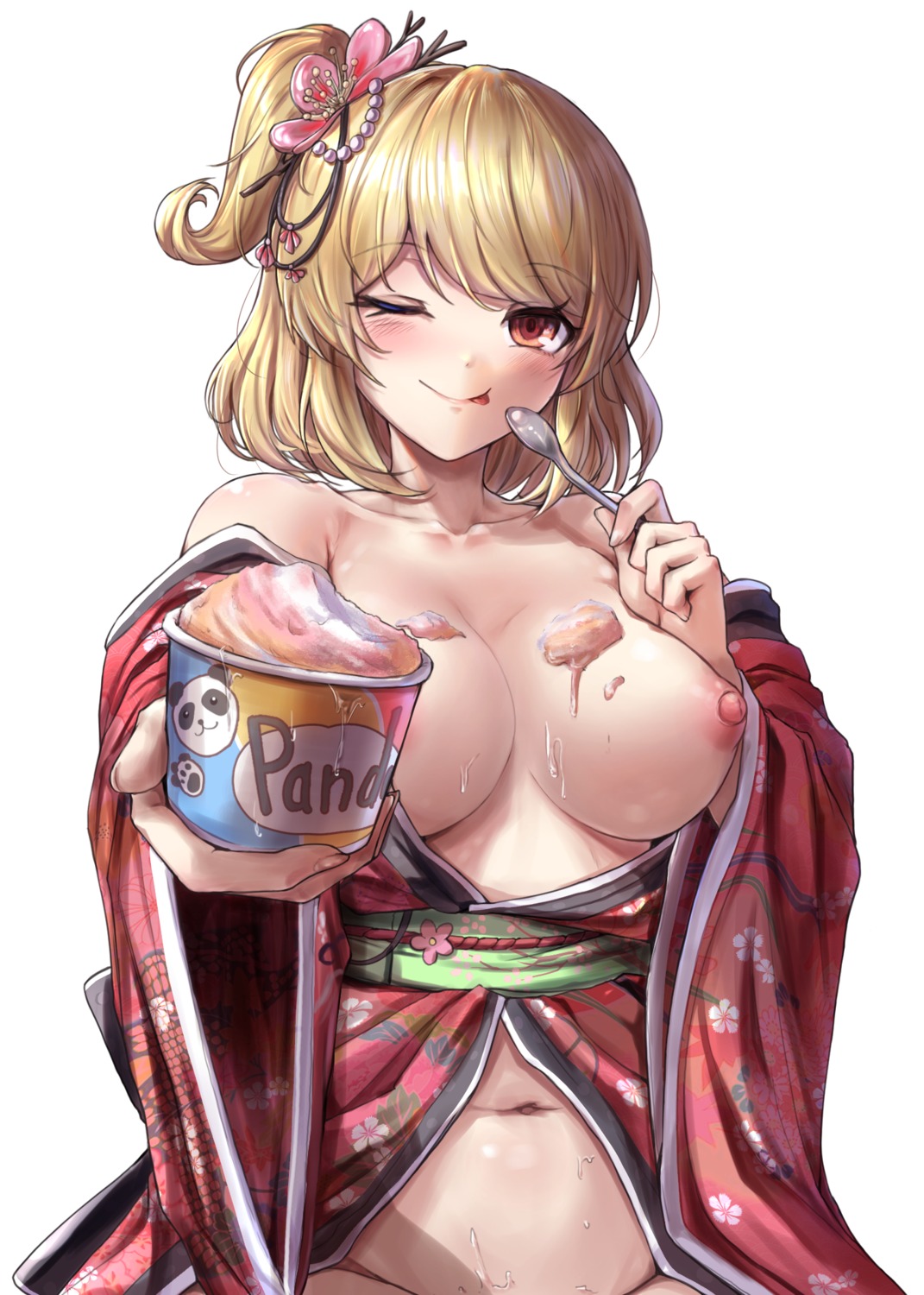 kimono nipples no_bra nopan open_shirt pinkmarine