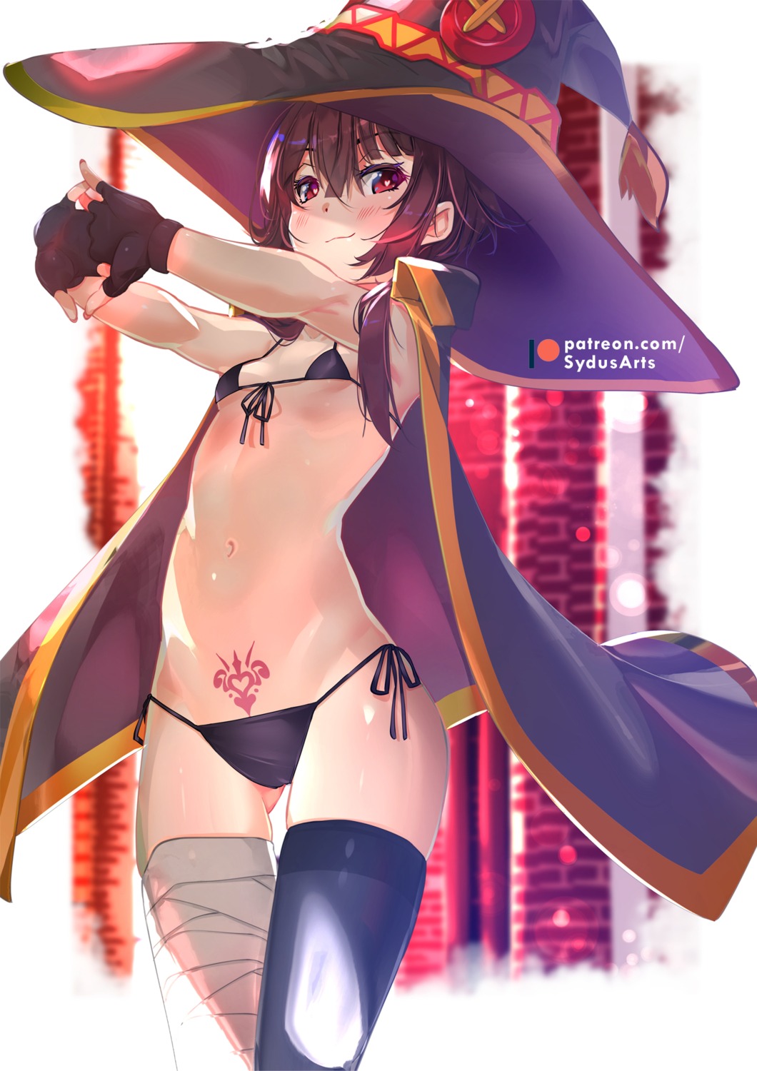 bandages bikini cameltoe kono_subarashii_sekai_ni_shukufuku_wo! megumin swimsuits sydus tattoo thighhighs witch