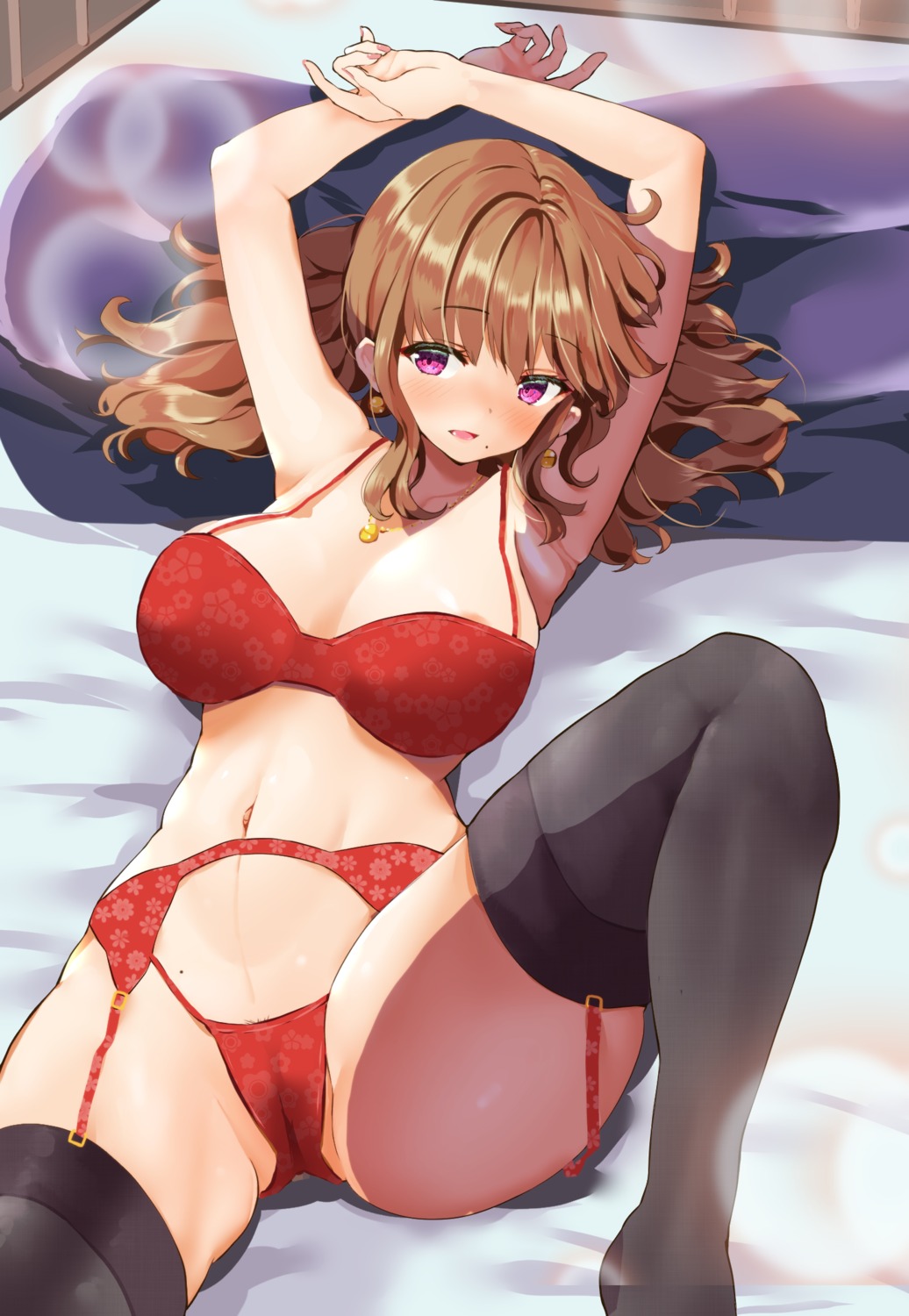 areola bra cameltoe fujiko_(emnprmn) garter_belt pantsu pubic_hair stockings thighhighs