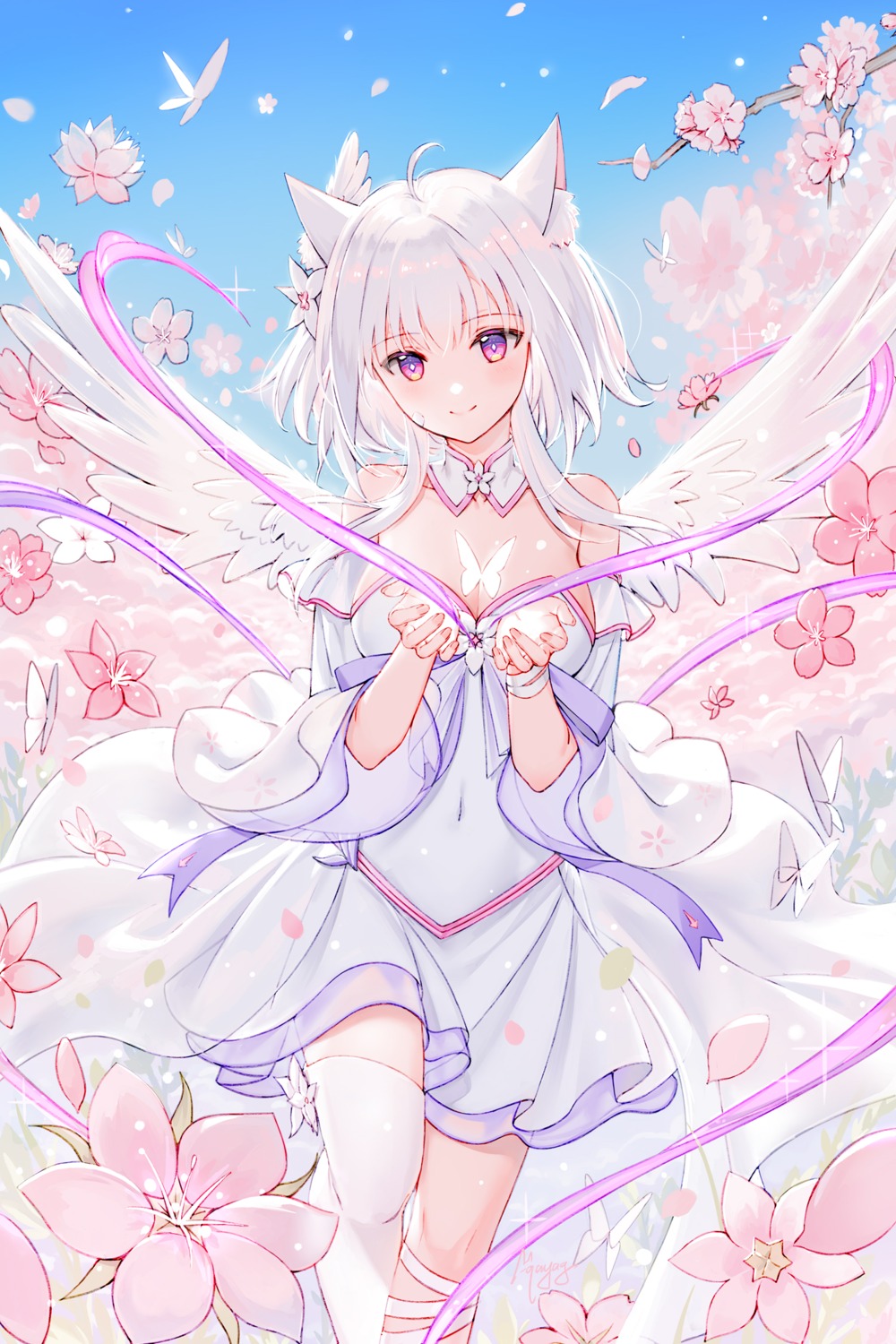 animal_ears dress maya_g no_bra see_through thighhighs wings