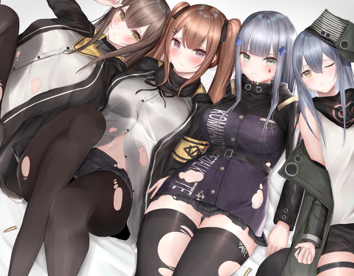 g11_(girls_frontline) garter girls_frontline hk416_(girls_frontline) mo_(mainiti_omoti) pantyhose thighhighs torn_clothes ump45_(girls_frontline) ump9_(girls_frontline)