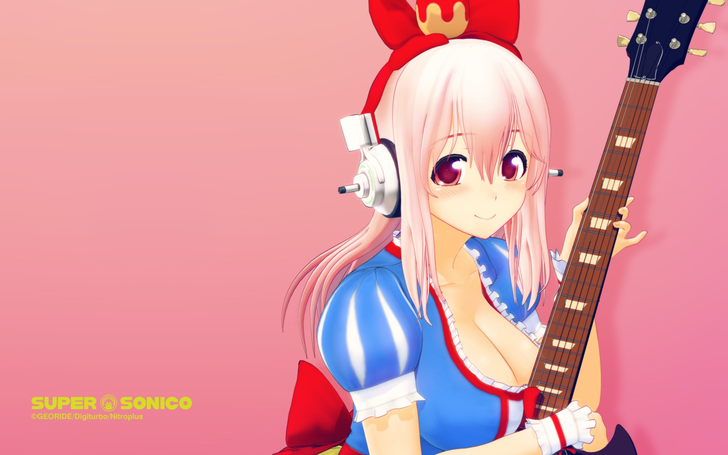 cleavage guitar headphones nitroplus sonico super_sonico wallpaper