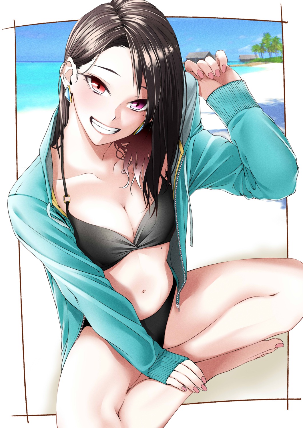 bikini cleavage heterochromia open_shirt swimsuits vice_(kuronekohadokoheiku)