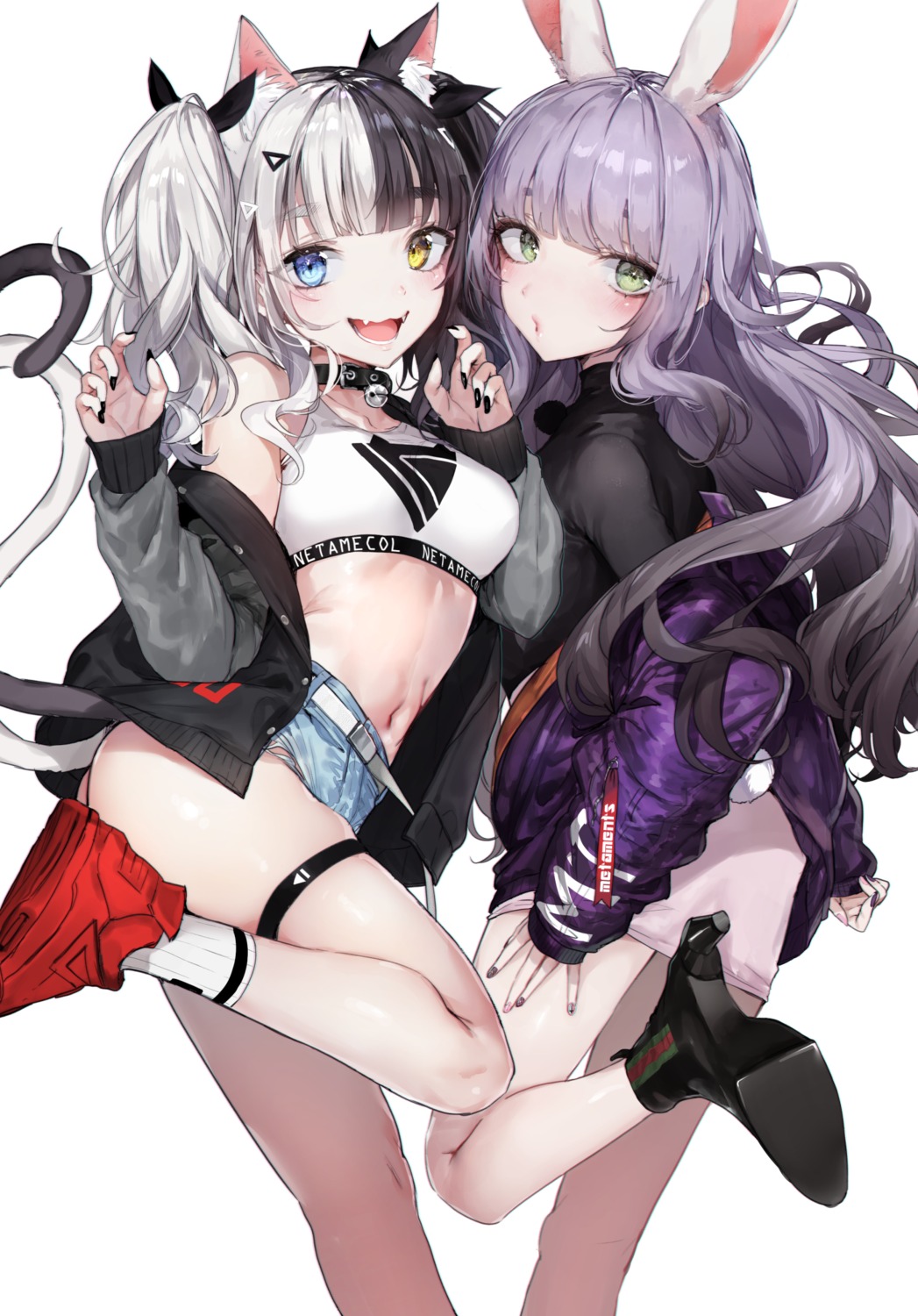 animal_ears bunny_ears garter heels heterochromia nekometaru nekomimi tail