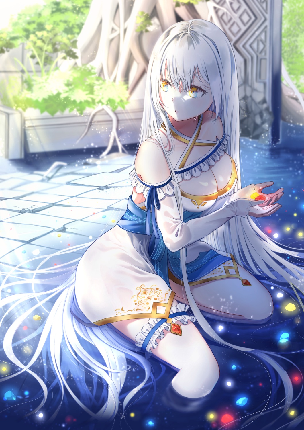 cleavage dress garter no_bra tobi_(pixiv41237754) wet