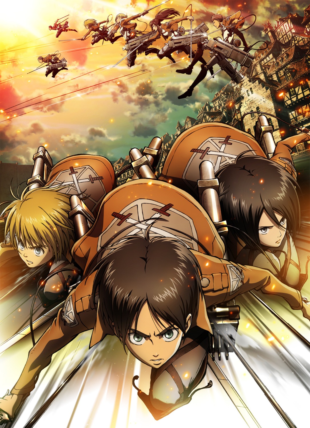 annie_leonhardt armin_arlelt christa_lenz connie_springer eren_jaeger jean_kirschtein jpeg_artifacts landscape mikasa_ackerman sasha_browse shingeki_no_kyojin sword uniform