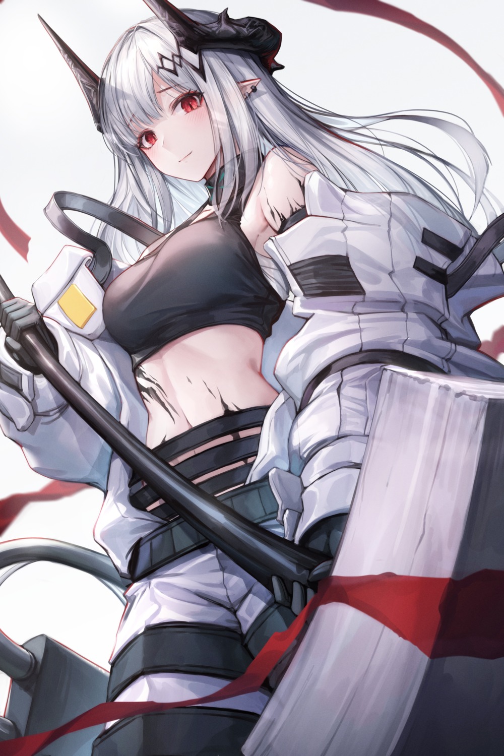 arknights chyopeuteu horns mudrock_(arknights) pointy_ears weapon