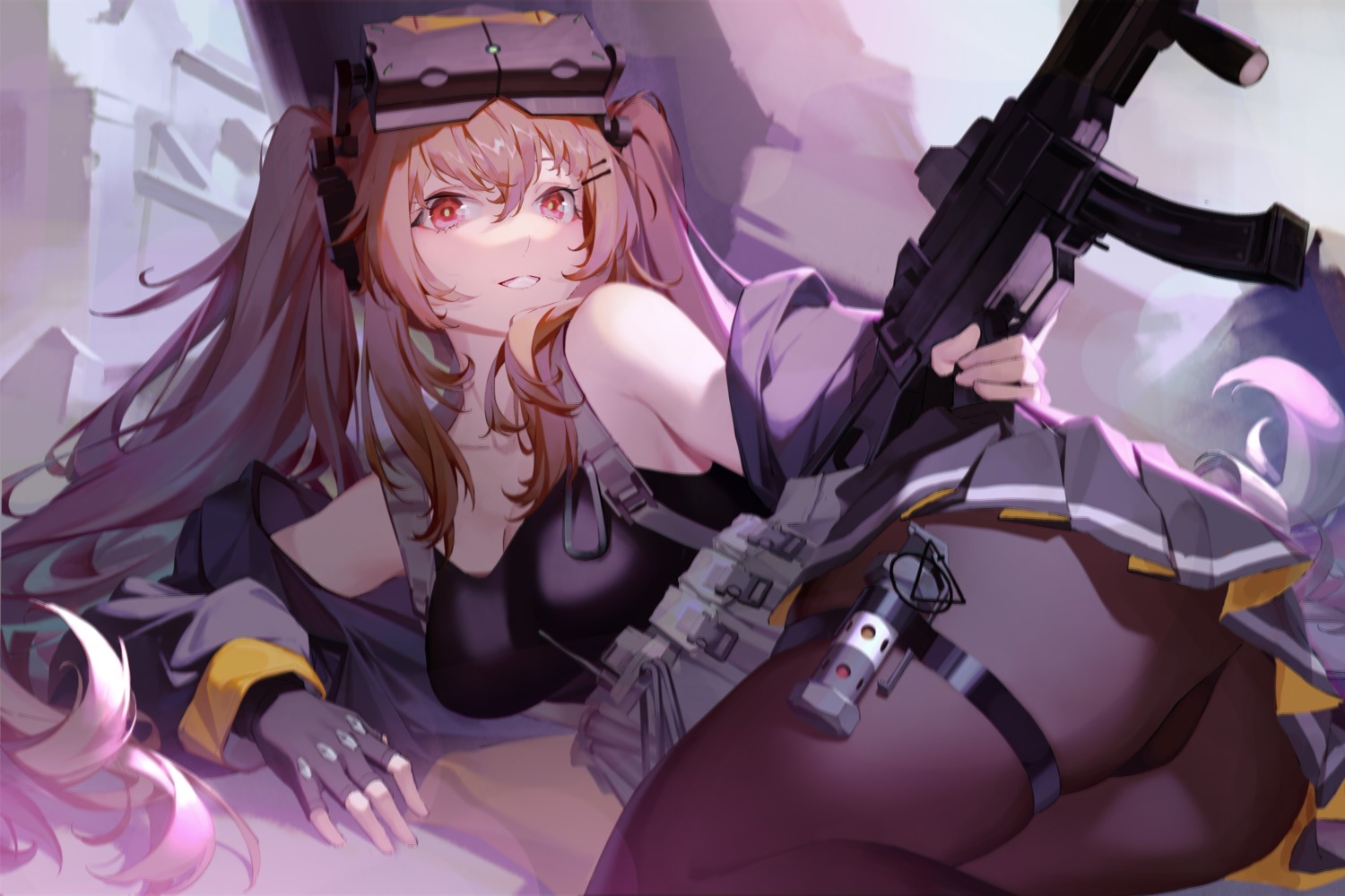 ass garter girls_frontline gun pantsu pantyhose ren_huozhe skirt_lift thong ump9_(girls_frontline)