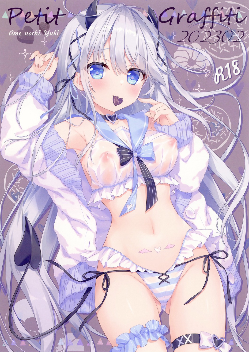 ame_nochi_yuki ameto_yuki garter horns nipples open_shirt pantsu see_through shimapan souffle_(ameto_yuki) string_panties tail thong