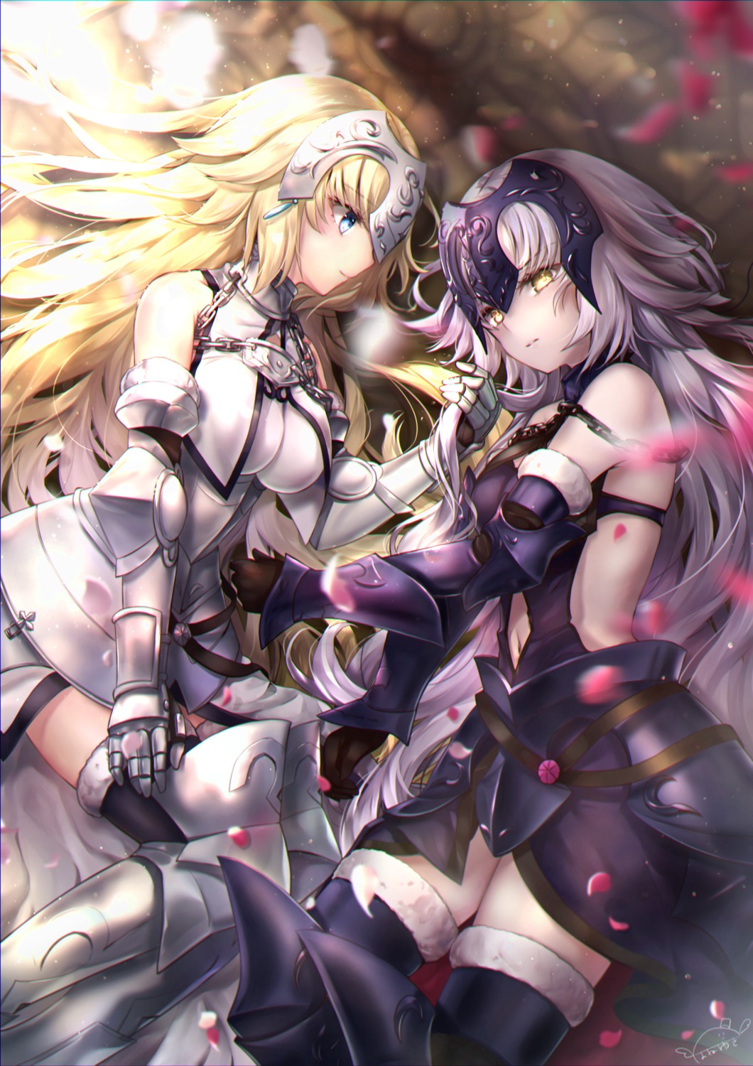 armor fate/grand_order hane_yuki jeanne_d'arc jeanne_d'arc_(alter)_(fate) jeanne_d'arc_(fate) thighhighs yuri