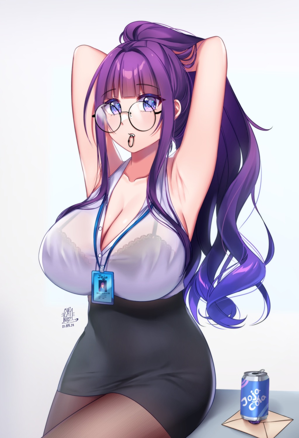 bra dress_shirt indie_virtual_youtuber megane open_shirt pantyhose see_through tagme